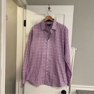 Bugatchi Men’s Purple Geometric Print Button Front Shirt XL